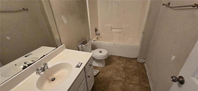 full bathroom with vanity, toilet, and bathing tub / shower combination