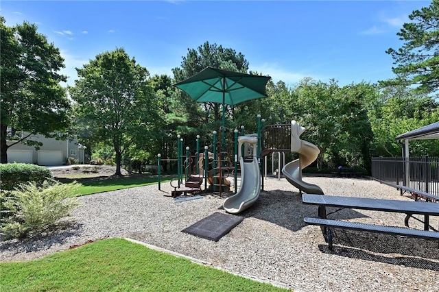 view of play area featuring a lawn