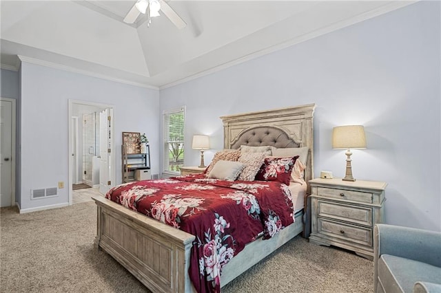 139 Mountain Vista Blvd, Canton, GA 30115 - bedroom featuring carpet floors, ceiling fan, crown molding, ensuite bath, and baseboards