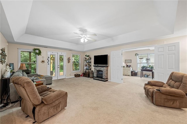 139 Mountain Vista Blvd, Canton, GA 30115 - living room featuring a raised ceiling, healthy amount of natural light, and ceiling fan