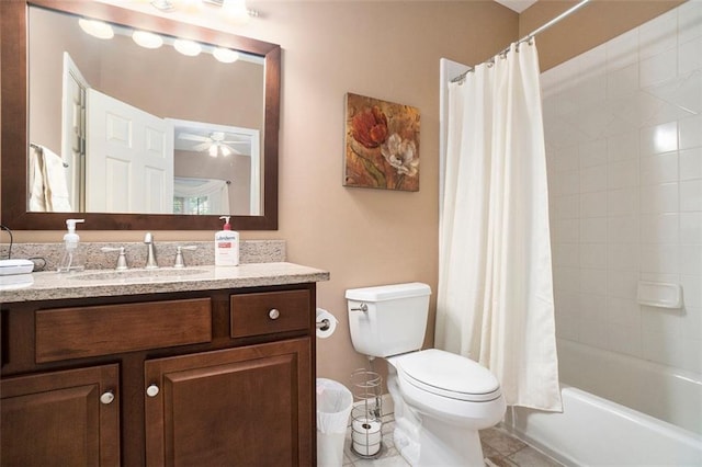4653 Glory Maple Trce, Powder Springs, GA 30127 - bathroom featuring vanity, shower / bathtub combination with curtain, and a ceiling fan