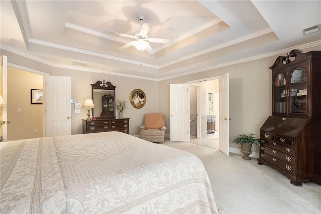 4653 Glory Maple Trce, Powder Springs, GA 30127 - carpeted bedroom with a raised ceiling, ornamental molding, and a ceiling fan