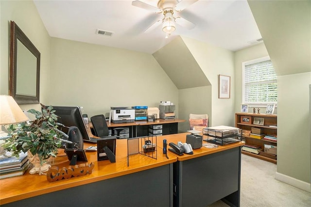 4653 Glory Maple Trce, Powder Springs, GA 30127 - carpeted home office featuring ceiling fan and vaulted ceiling