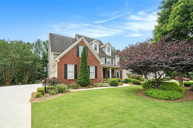 4653 Glory Maple Trce, Powder Springs, GA 30127 - traditional home with brick siding, a front yard, and driveway