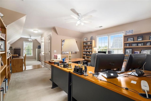 4653 Glory Maple Trce, Powder Springs, GA 30127 - office space featuring a ceiling fan, lofted ceiling, and light carpet
