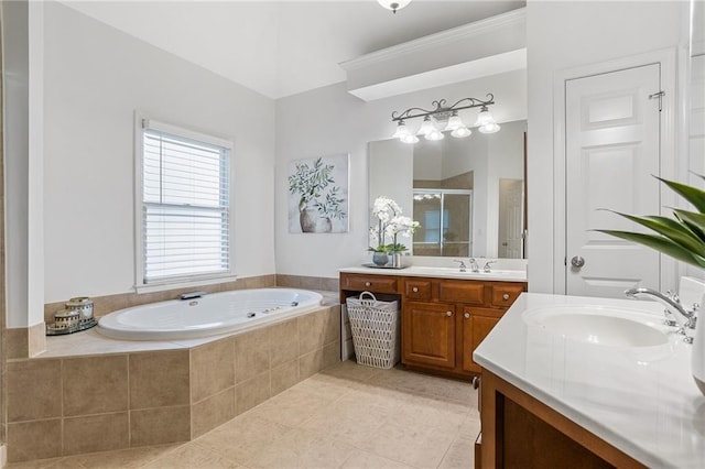 5355 Highland Pine Ln, Mableton, GA 30126 - full bathroom with a stall shower, a garden tub, two vanities, and tile patterned floors