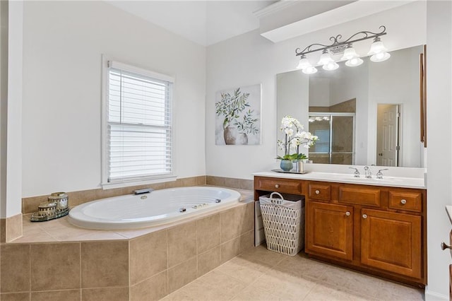 5355 Highland Pine Ln, Mableton, GA 30126 - full bath featuring vanity, a bath, a stall shower, and tile patterned flooring