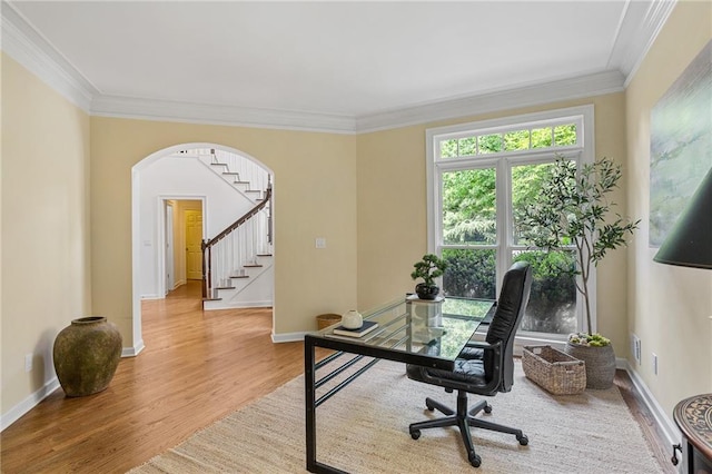 5355 Highland Pine Ln, Mableton, GA 30126 - home office with ornamental molding, wood finished floors, and arched walkways