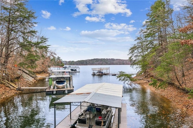 view of dock with a water view