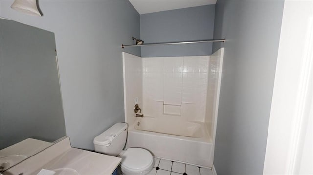 full bathroom with  shower combination, toilet, and vanity