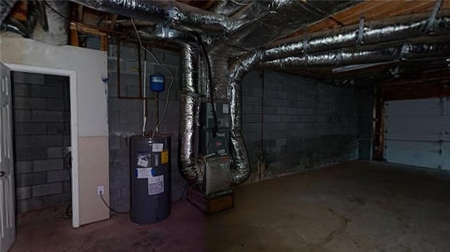 utility room featuring electric water heater and heating unit