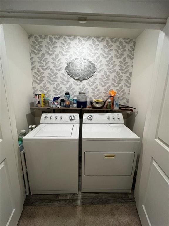 washroom featuring laundry area and washer and dryer