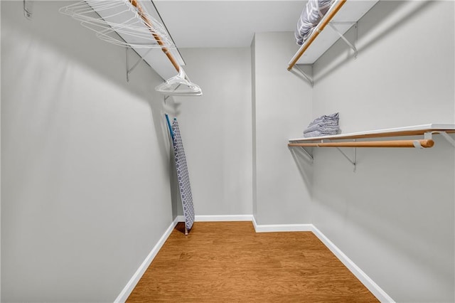 walk in closet with wood finished floors