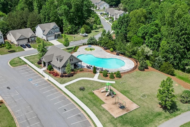drone / aerial view with a residential view