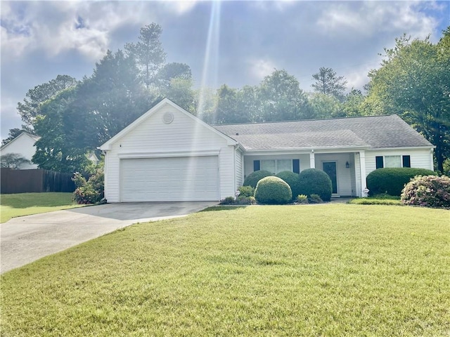 431 Crested View Dr, Loganville, GA 30052 - single story home featuring fence, concrete driveway, a front yard, and a garage