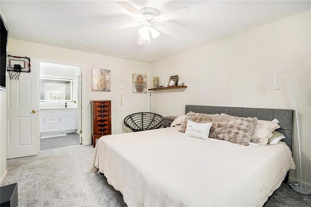 502 Brighton Pt, Atlanta, GA 30328 - bedroom featuring carpet flooring, ensuite bath, and a ceiling fan