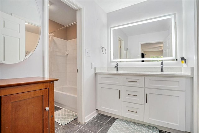 502 Brighton Pt, Atlanta, GA 30328 - bathroom featuring double vanity, shower / tub combo, and tile patterned floors