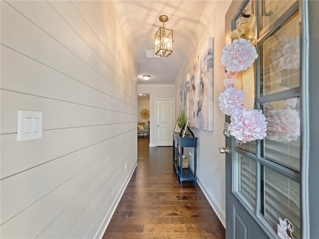 2506 Skyland Dr NE Unit 17, Atlanta, GA 30319 - hall with a chandelier, ornamental molding, and dark wood-style floors
