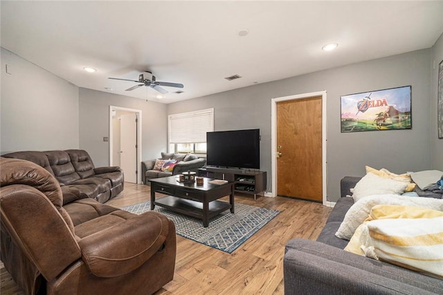 3501 Roswell Rd NE Unit 211, Atlanta, GA 30305 - living room with a ceiling fan, light wood-type flooring, and recessed lighting
