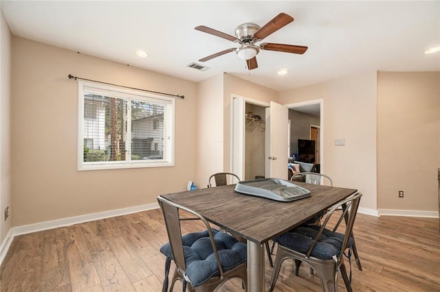 3501 Roswell Rd NE Unit 211, Atlanta, GA 30305 - dining space with baseboards, a ceiling fan, recessed lighting, and light wood finished floors