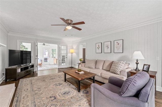 4546 Graywood Trce, Peachtree Corners, GA 30092 - living area with ceiling fan, ornamental molding, wood finished floors, and french doors