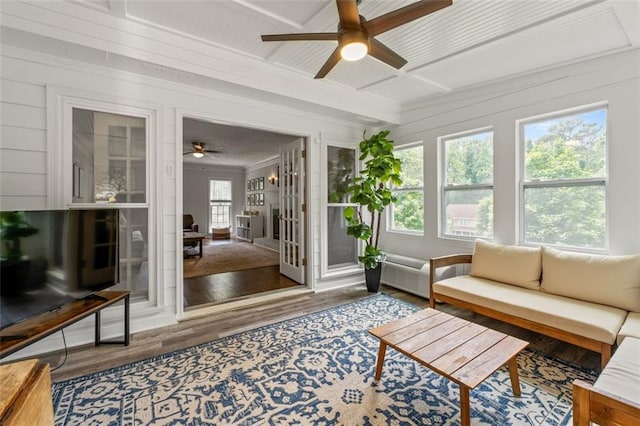 4546 Graywood Trce, Peachtree Corners, GA 30092 - sunroom / solarium featuring wood finished floors, crown molding, french doors, and beam ceiling