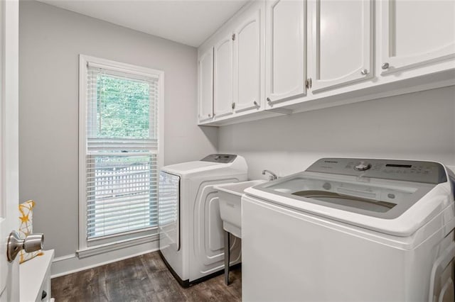 4546 Graywood Trce, Peachtree Corners, GA 30092 - laundry area with separate washer and dryer, cabinet space, and dark wood-style floors