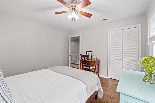 4546 Graywood Trce, Peachtree Corners, GA 30092 - bedroom with dark wood finished floors, a closet, and a ceiling fan