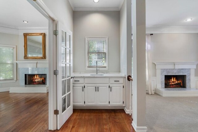 940 Waters Reach Ct, Alpharetta, GA 30022 - bar with plenty of natural light, a sink, ornamental molding, and a premium fireplace