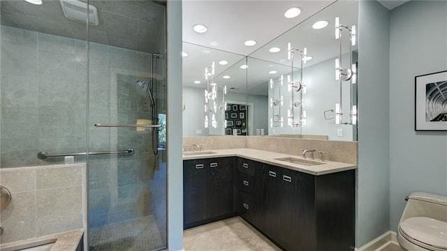 470 Ansley Walk Ter NE, Atlanta, GA 30309 - full bathroom featuring double vanity, recessed lighting, and a shower stall