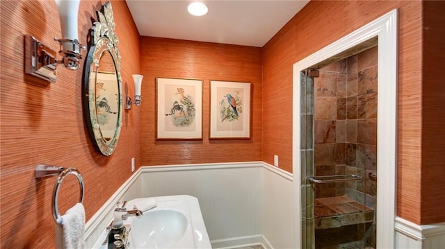 470 Ansley Walk Ter NE, Atlanta, GA 30309 - full bath featuring a shower stall and wainscoting