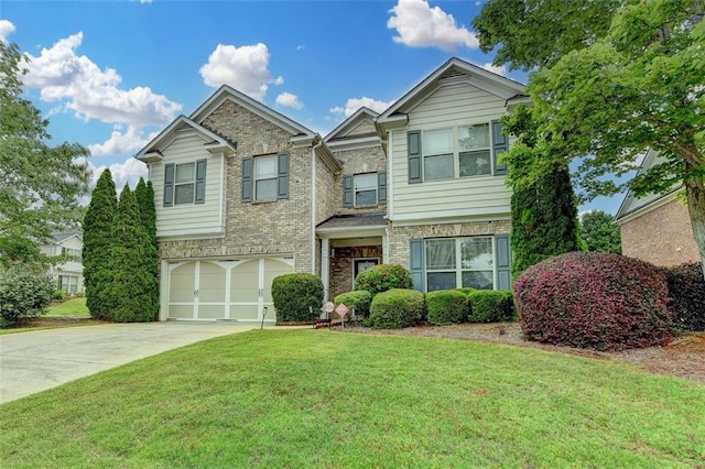 2837 Peachstone Ct, Lawrenceville, GA 30043 - view of front of house featuring an attached garage, driveway, a front lawn, and brick siding