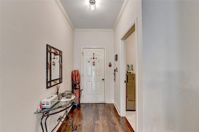 2837 Peachstone Ct, Lawrenceville, GA 30043 - entryway featuring crown molding, dark wood-style floors, and baseboards