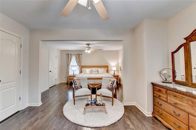 2837 Peachstone Ct, Lawrenceville, GA 30043 - bedroom featuring dark wood-style flooring, baseboards, and ceiling fan