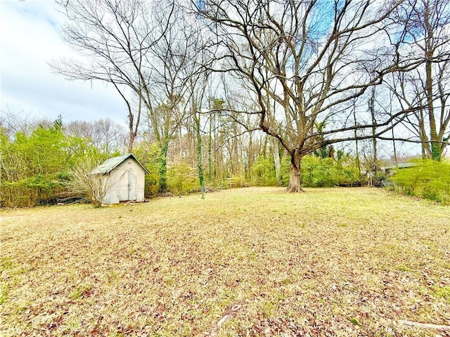 view of yard featuring an outbuilding and a shed