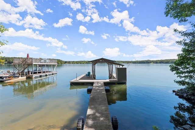 view of dock with a water view