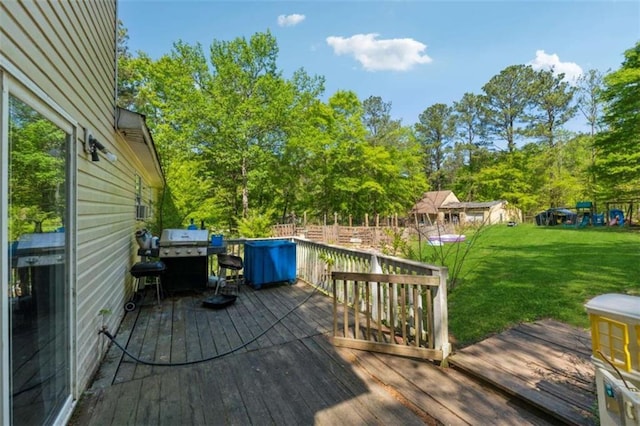 151 Grandma Branch Rd, Grantville, GA 30220 - wooden deck with a yard and area for grilling