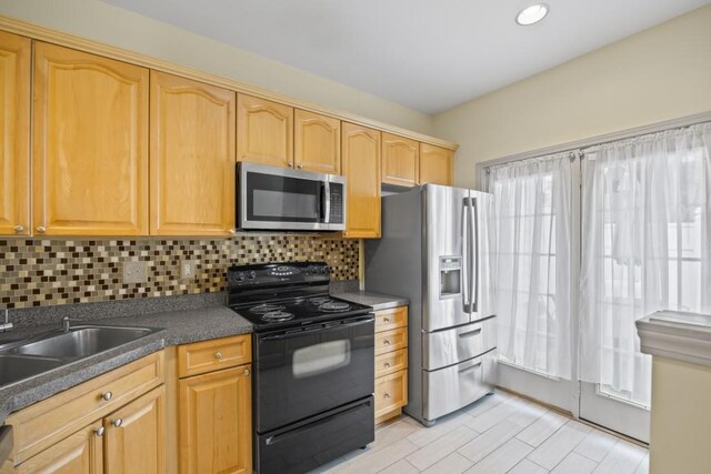 kitchen with backsplash, sink, and stainless steel appliances