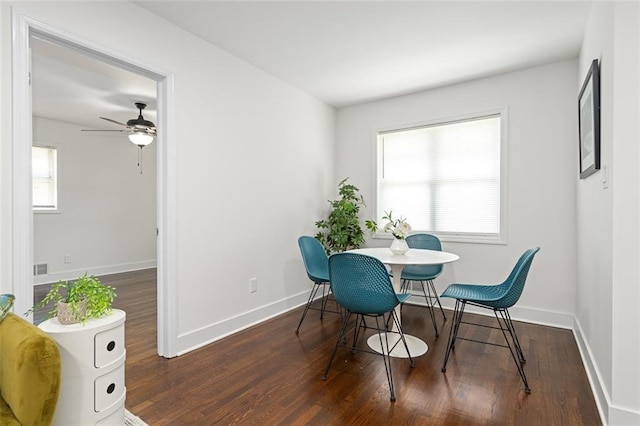 1437 Vesta Ave, East Point, GA 30344 - dining room with wood finished floors, baseboards, and ceiling fan
