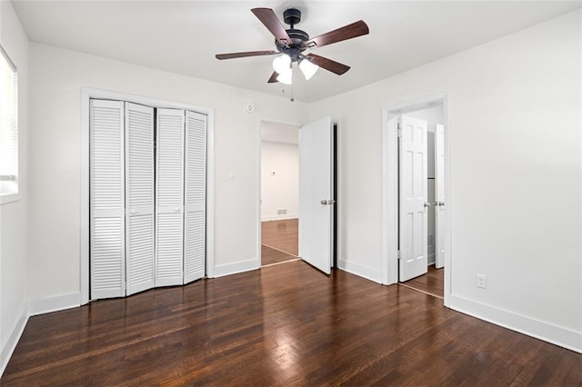 1437 Vesta Ave, East Point, GA 30344 - unfurnished bedroom with wood finished floors, baseboards, a closet, ceiling fan, and ensuite bath