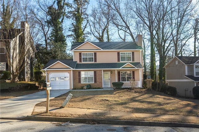 view of front property with a garage and covered porch