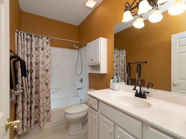 full bathroom with vanity, toilet, and shower / bath combo with shower curtain