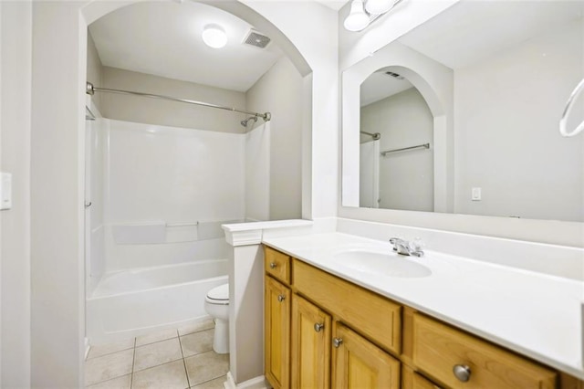 7712 Soaring Eagle Dr, Flowery Branch, GA 30542 - full bath featuring visible vents, tile patterned floors, vanity, toilet, and shower / bathtub combination