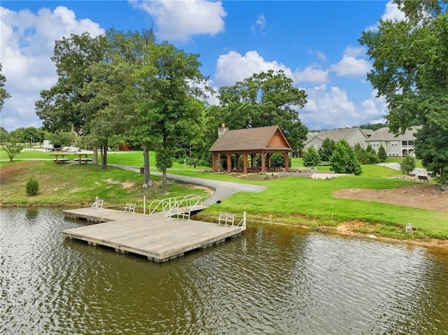 7712 Soaring Eagle Dr, Flowery Branch, GA 30542 - dock area featuring a gazebo, a water view, and a yard