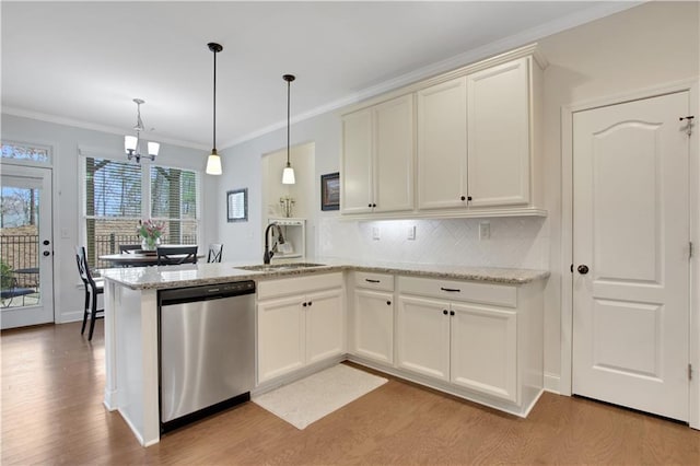 1803 Stone Bridge Way, Marietta, GA 30064 - kitchen with dishwasher, light wood-style floors, a peninsula, and a sink
