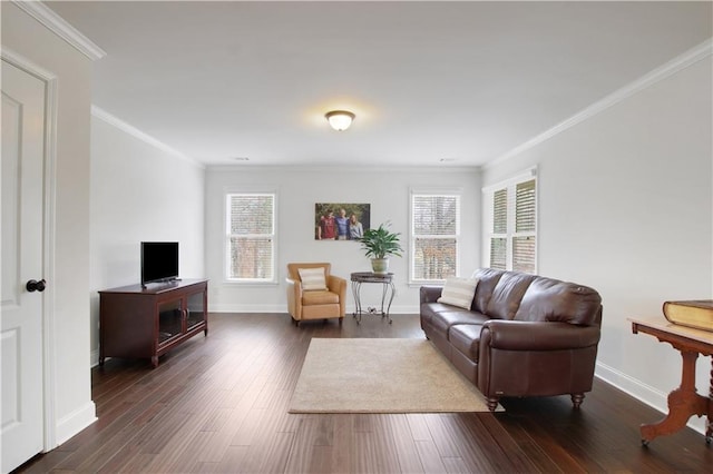 1803 Stone Bridge Way, Marietta, GA 30064 - living area with baseboards, dark wood-style floors, and ornamental molding