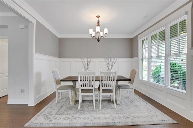 1803 Stone Bridge Way, Marietta, GA 30064 - dining space featuring ornamental molding, dark wood-style floors, and a chandelier