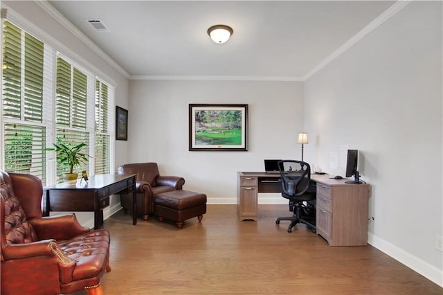 1803 Stone Bridge Way, Marietta, GA 30064 - office area featuring crown molding, light wood-style floors, visible vents, and baseboards