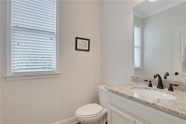 1803 Stone Bridge Way, Marietta, GA 30064 - bathroom featuring vanity, crown molding, toilet, and baseboards