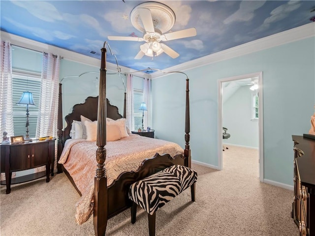 7060 Summit Rdg, Chase, Cumming, GA 30041 - carpeted bedroom with baseboards, crown molding, and ceiling fan
